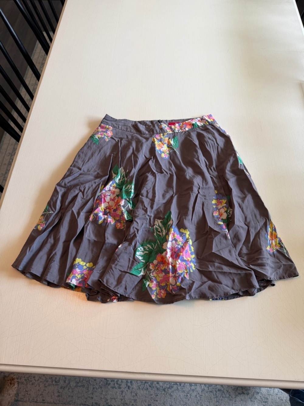 Boden Silky Circle Skirt Floral Gray Multicolor A-Line Size UK 14/US 10 Long
